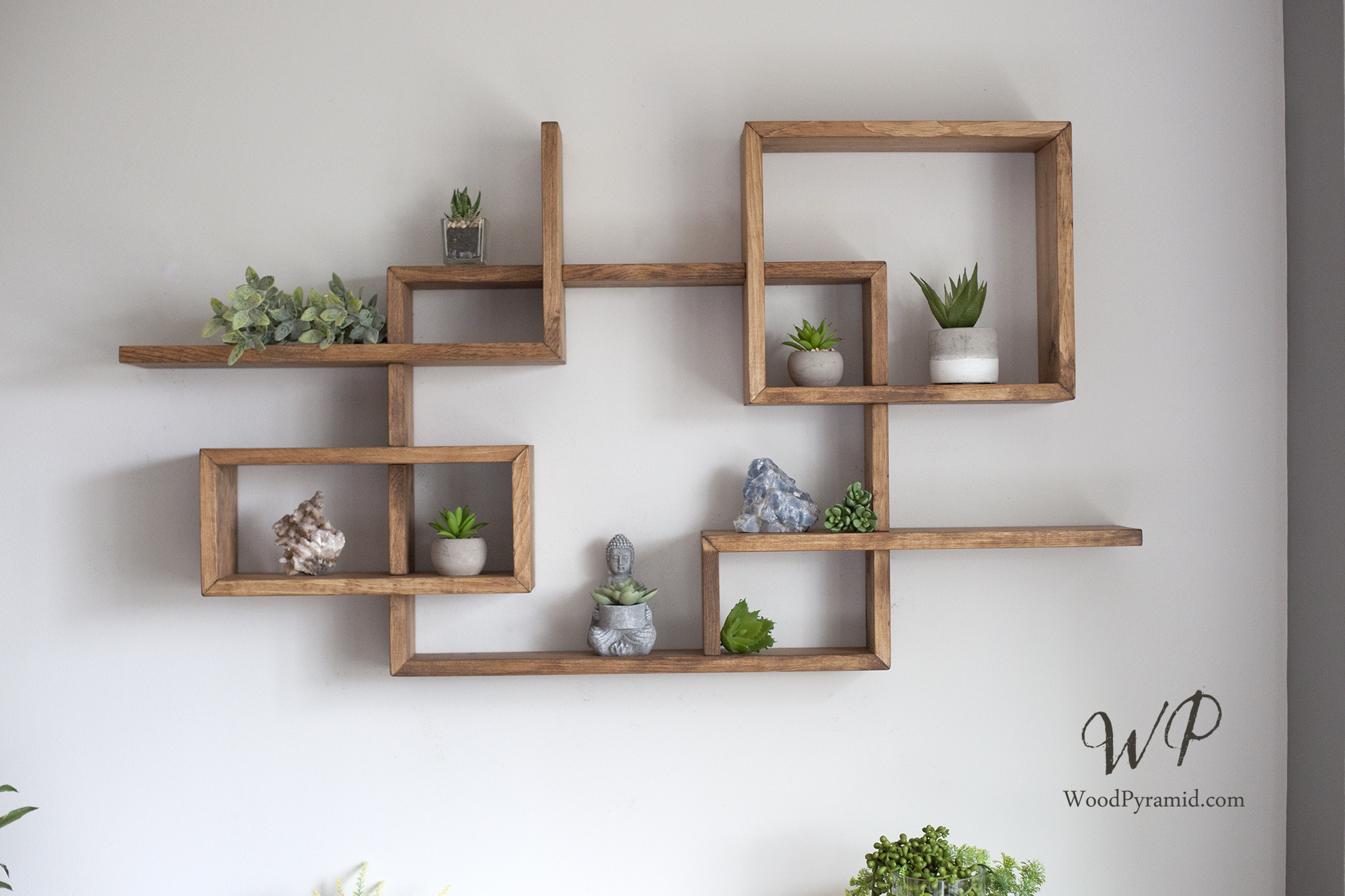 Solid Wood Display Shelf 45″x 24″x5″, interlocking design Wood Pyramid